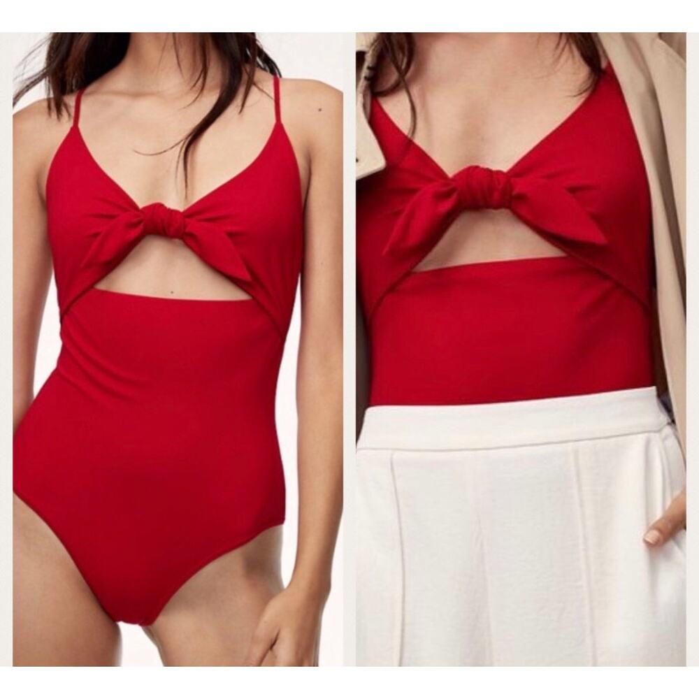 ARITZIA Wilfred NOE Bodysuit and Swimsuit Front Tie Cutout One Piece in Red XS
